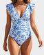Floral V-Neck Tummy Control One-Piece Swimsuit
