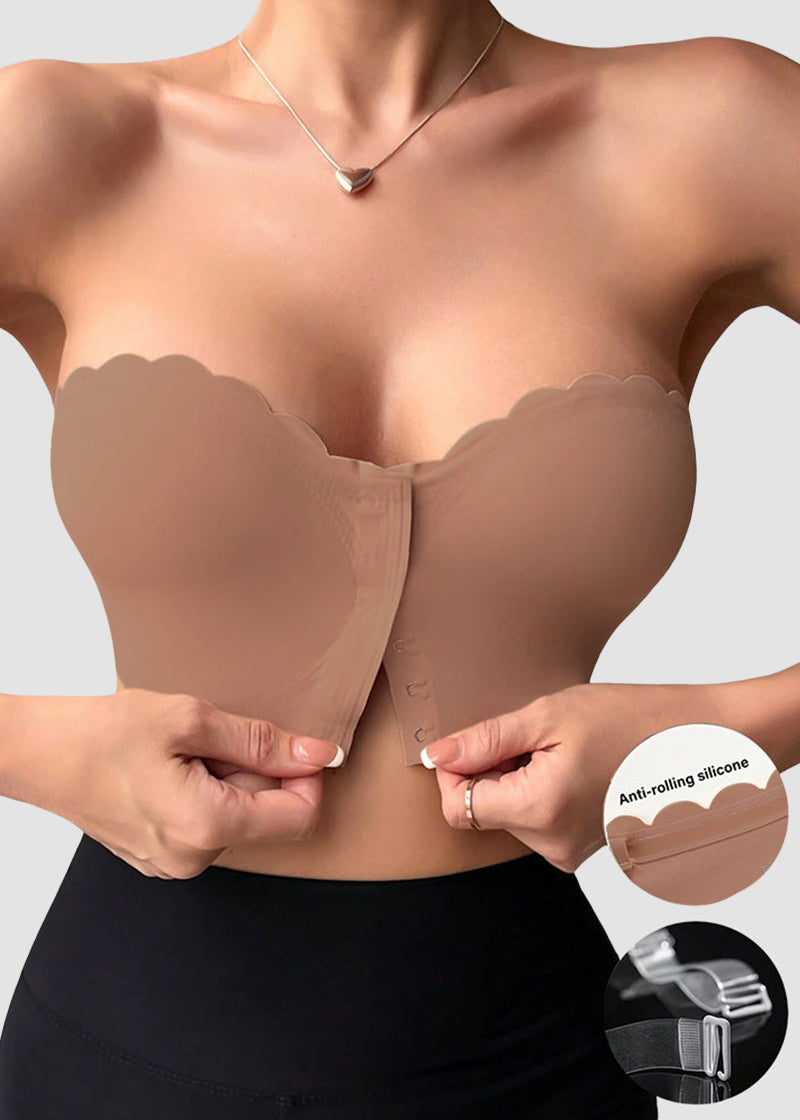 Strapless Front Closure Leopard Print Bra