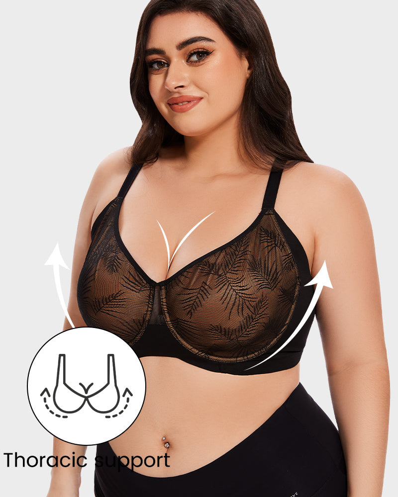 Leaf Pattern Lace Full Coverage Unlined Push Up Bra Secondary image