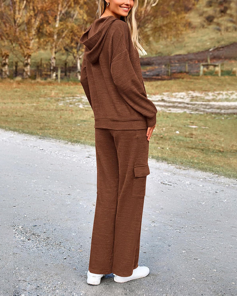 2-Piece Knit Hoodie & Wide Leg Pants Outfit Secondary image