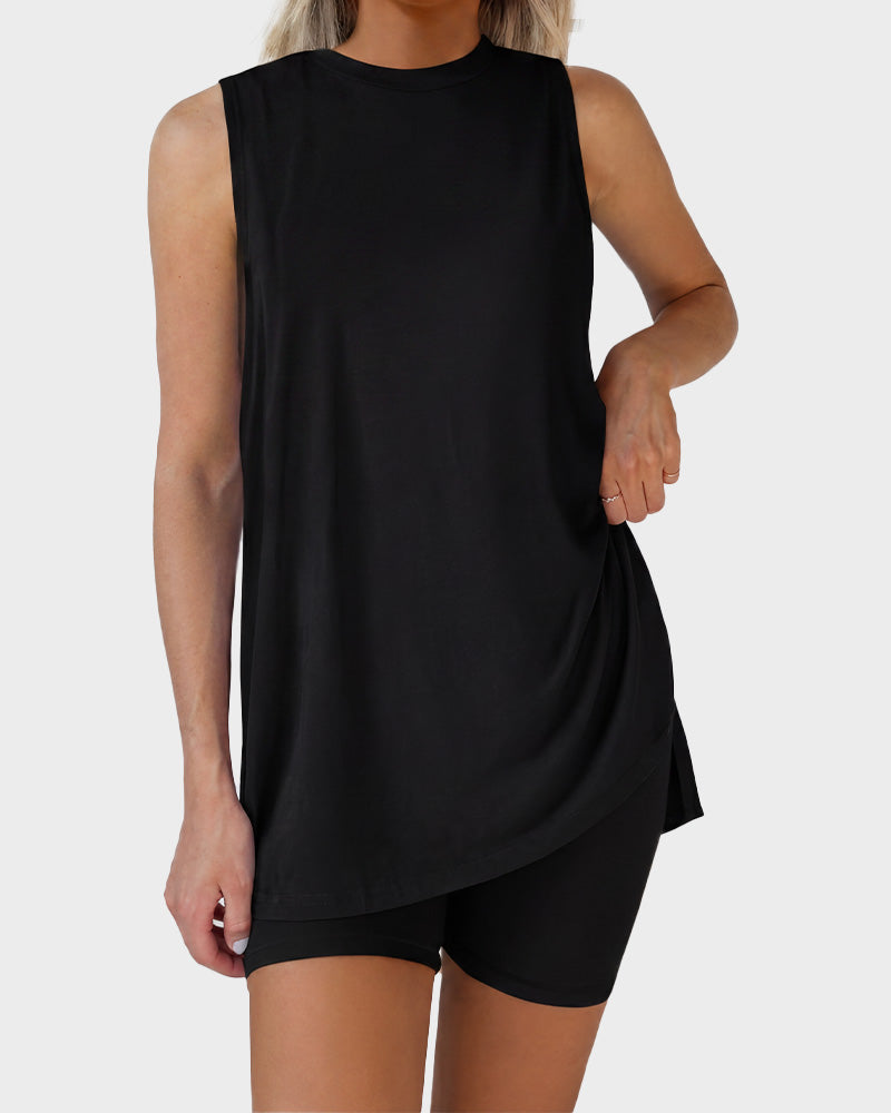 2 Piece Sleeveless Lounge Set with Biker Shorts