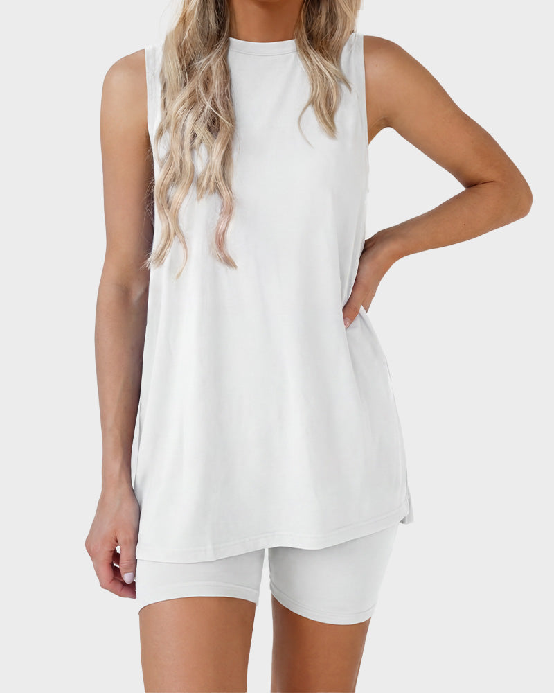 2 Piece Sleeveless Lounge Set with Biker Shorts