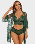 3-Piece Sheer Floral Lace Sleepwear Set