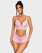 3-Piece Sheer Floral Lace Sleepwear Set