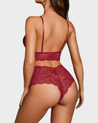 3-Piece Sheer Floral Lace Sleepwear Set