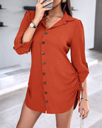 Long Sleeve Button Down Drawstring Shirt Dress