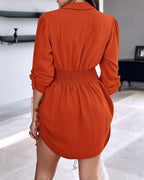 Long Sleeve Button Down Drawstring Shirt Dress