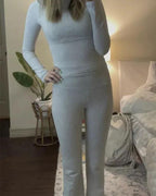 Women's 2-Piece Lounge Set: Tops & Flare Pants