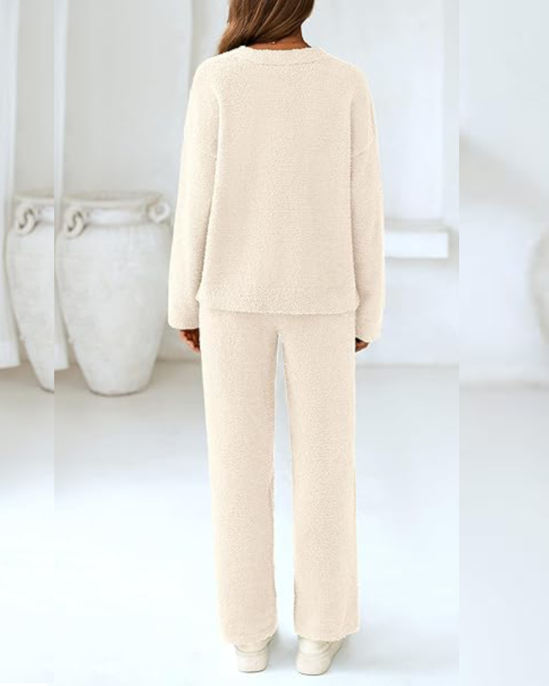 Soft Fuzzy V-Neck Loungewear Set Secondary image