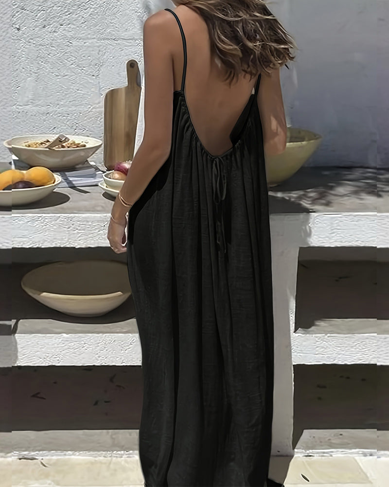 Women's Solid Color Backless Cami Dress Secondary image