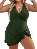 Plus Size One Piece Swim Dress Swimsuit Tummy Control Bathing Suits
