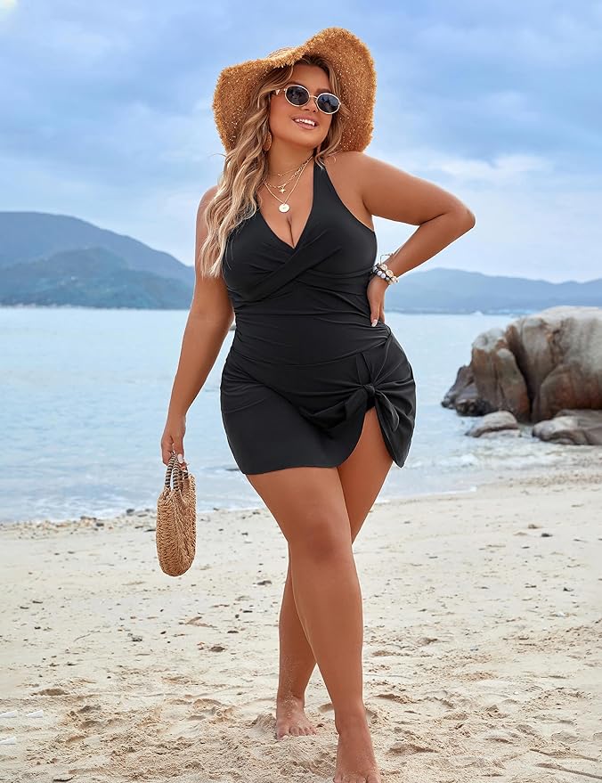 Plus Size One Piece Swim Dress Swimsuit Tummy Control Bathing Suits Secondary image