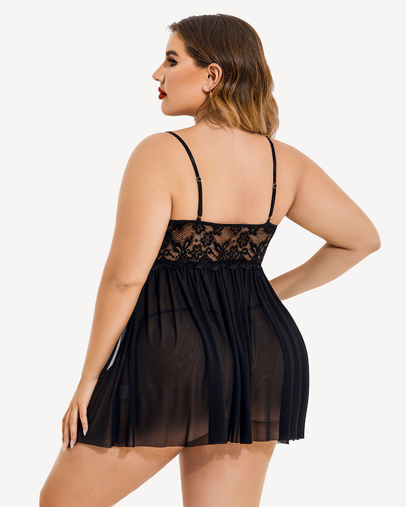 Plus Size V Neck Mesh Side Slit Babydolls Secondary image