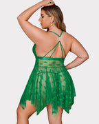 Plus Size Lace Front Slit Nightdress