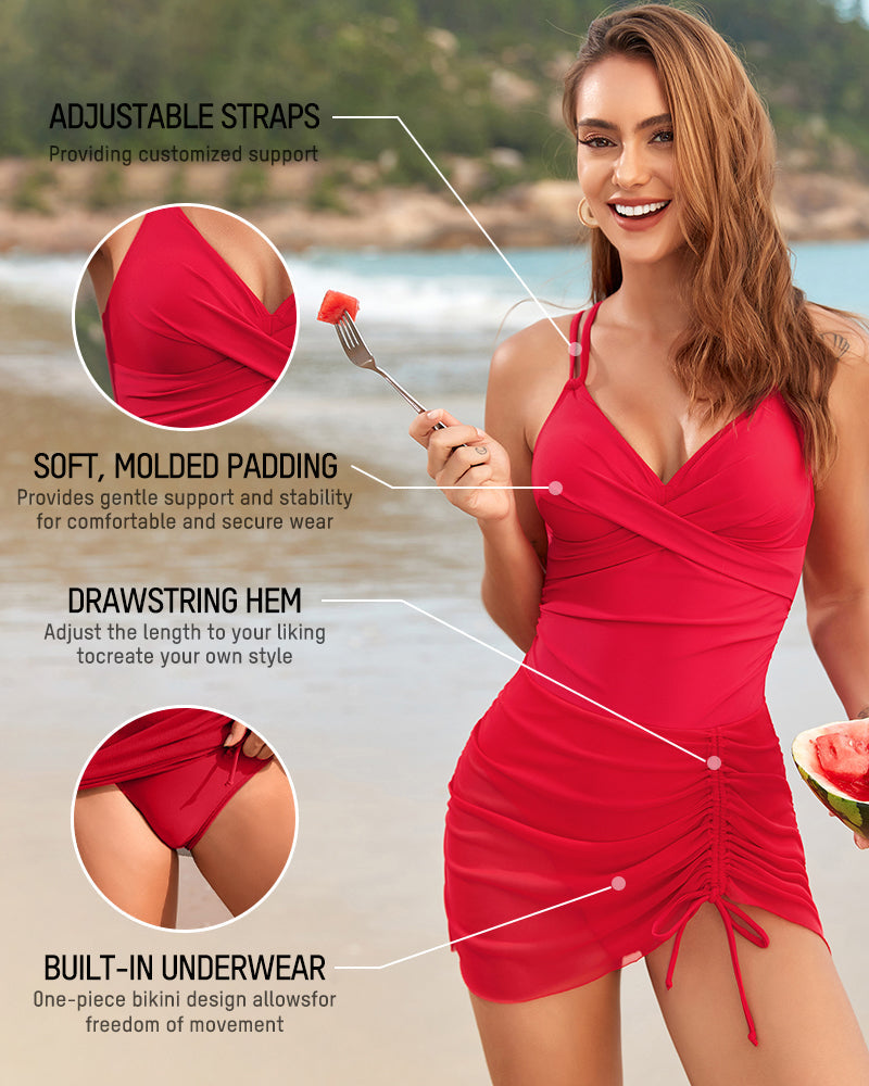 Drawstring Mesh One-Piece Swimsuit Secondary image