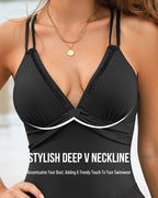 V-Neck Side-Slit One-Piece Swimdress
