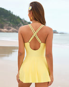 V-Neck Side-Slit One-Piece Swimdress