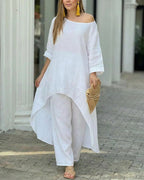 Asymmetric Cotton Loose Two-Piece Set