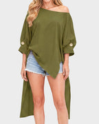 Asymmetric Off-Shoulder Batwing Top