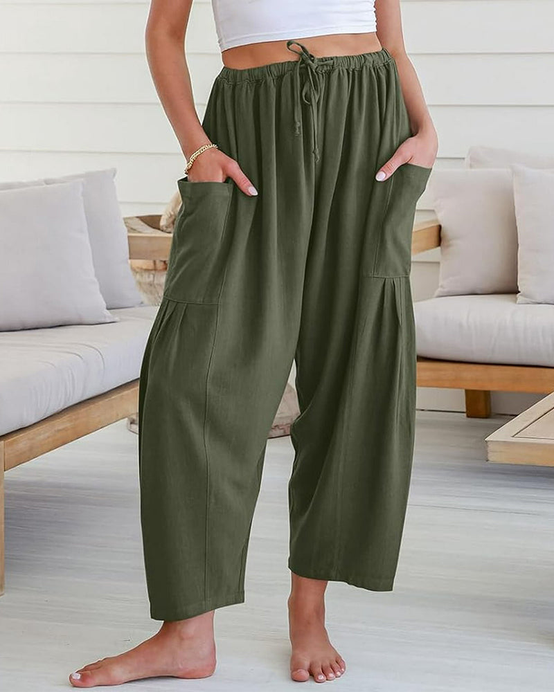 Breezy Linen Blend Wide-Leg Pants with Pockets Main image