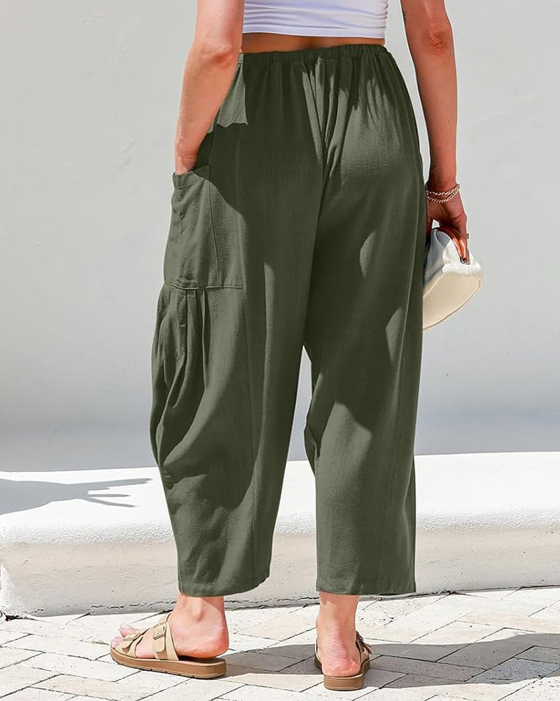 Breezy Linen Blend Wide-Leg Pants with Pockets Secondary image