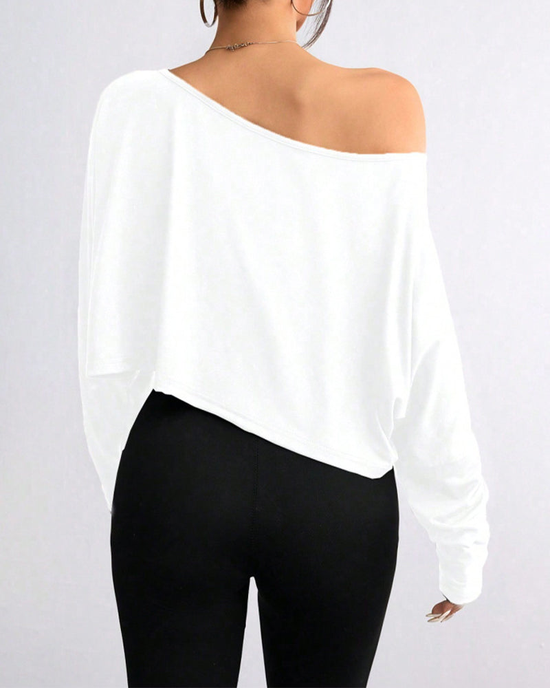 Casual Off-Shoulder Long Sleeve Asymmetrical Crop Top Secondary image