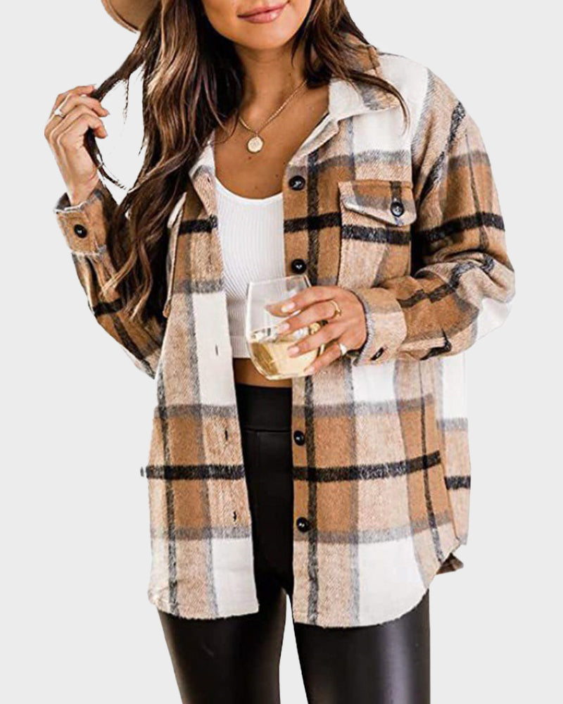 Casual Plaid Flannel Shacket Jacket Main image