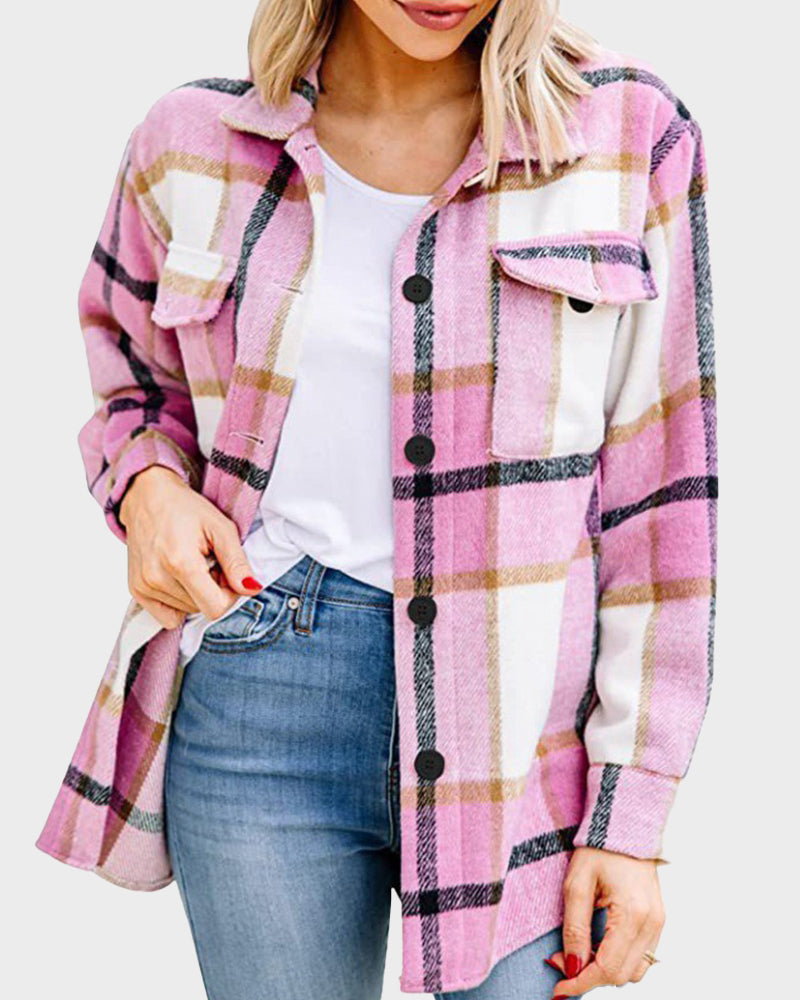 Casual Plaid Flannel Shacket Jacket Secondary image