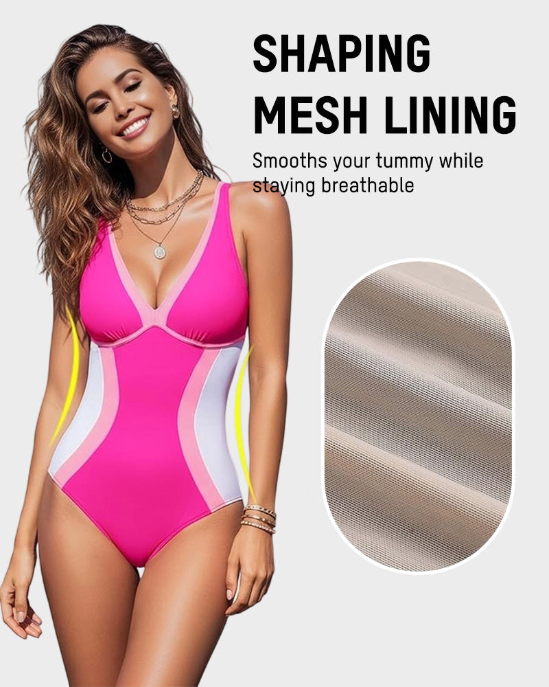 Color Block Tummy Control One-Piece Swimsuit Secondary image