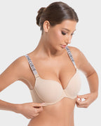 Deep V Push-Up Underwire Bra with Rhinestone Strap