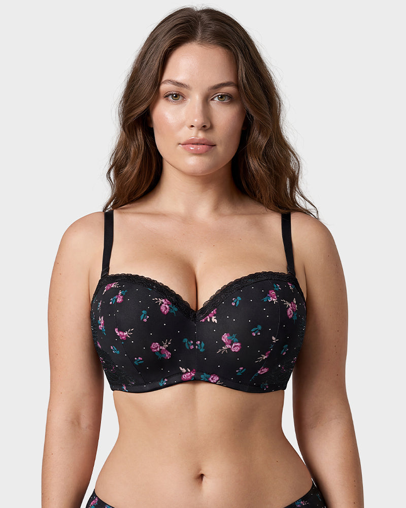 Deep V Lace Trim Full Coverage Push Up Bra Main image