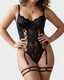 Faux Leather Lace Corset Bodysuit with Garter