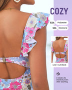 Floral Ruffle V-Neck Cutout One-Piece Swimsuit