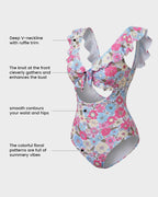 Floral Ruffle V-Neck Cutout One-Piece Swimsuit