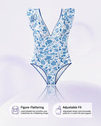 Floral V-Neck Tummy Control One-Piece Swimsuit