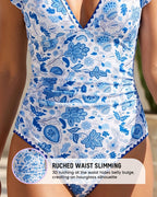 Floral V-Neck Tummy Control One-Piece Swimsuit