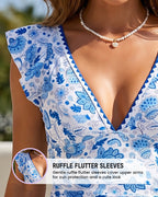 Floral V-Neck Tummy Control One-Piece Swimsuit