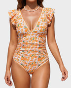 Floral V-Neck Tummy Control One-Piece Swimsuit