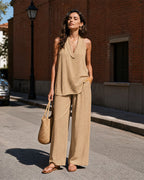 Halter V-Neck Two-Piece Set