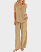 Halter V-Neck Two-Piece Set