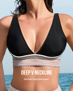High Waisted Tummy Control Color Block Bikini Sets