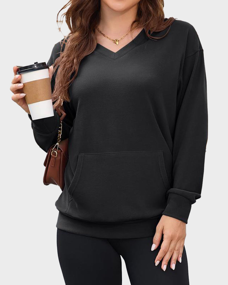 Hoodless Oversized Fleece V-Neck Sweatshirt Top Main image