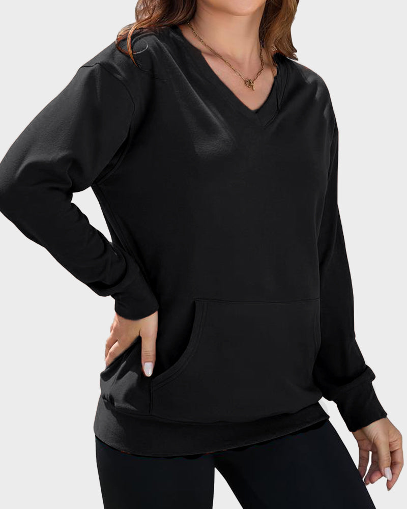 Hoodless Oversized Fleece V-Neck Sweatshirt Top Secondary image