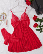 Lace Mesh See-Through Nightgown Set