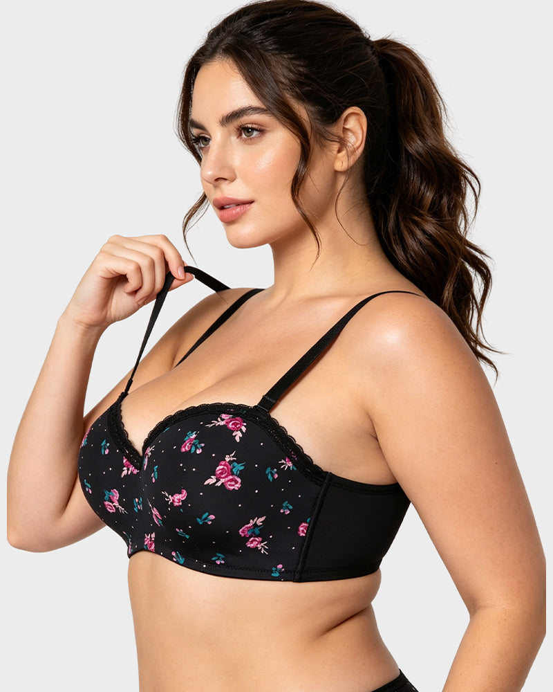 Lace Trim Molded Cup Underwire Bra with Removable Straps