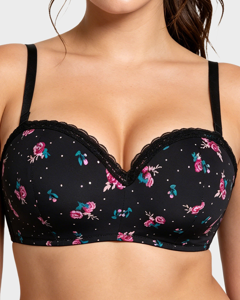 Lace Trim Molded Cup Underwire Bra with Removable Straps