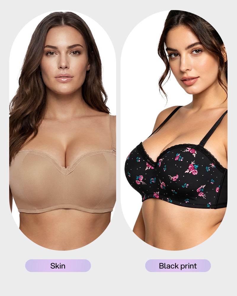 Lace Trim Molded Cup Underwire Bra with Removable Straps Secondary image