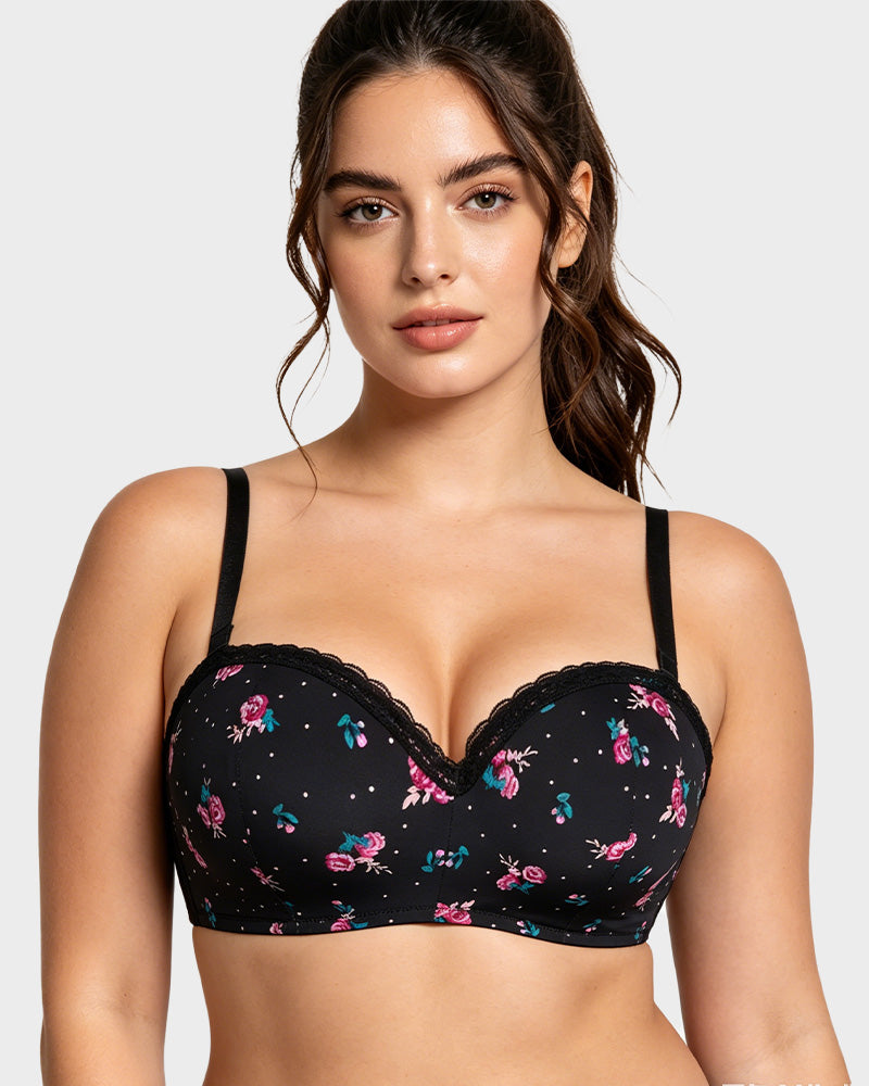 Lace Trim Molded Cup Underwire Bra with Removable Straps