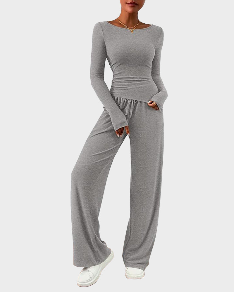 Long Sleeve Tee & Wide Leg Pants 2 Piece Lounge Set Main image