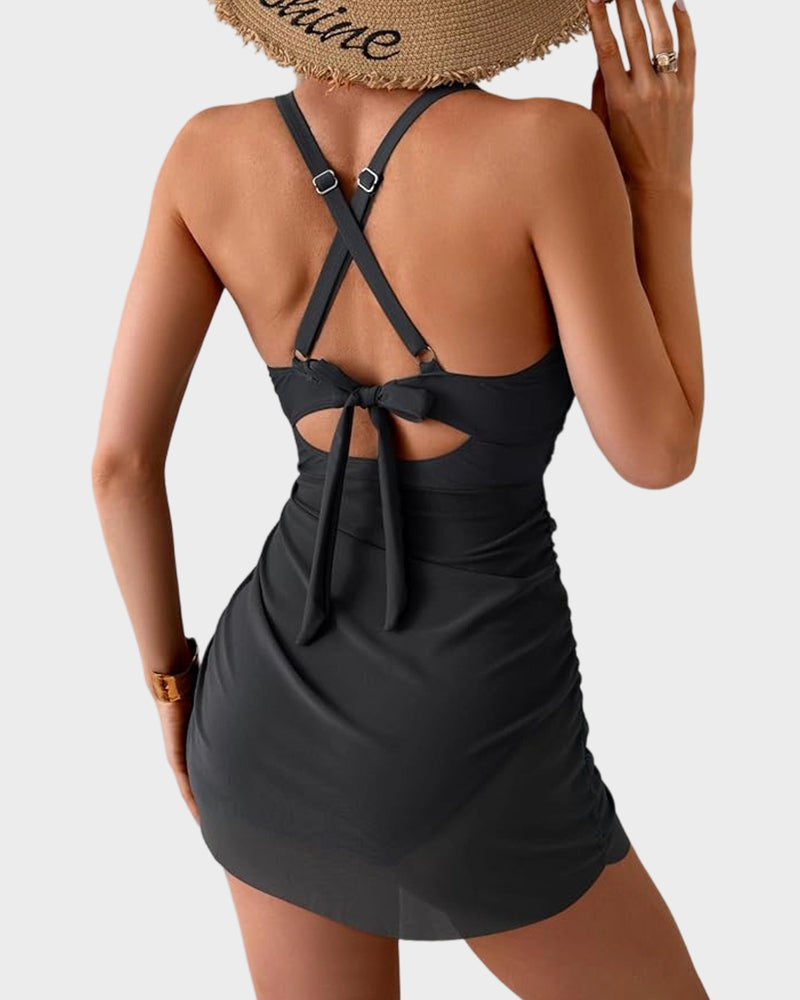 Mesh Cutout Tummy Control One-Piece Swimdress